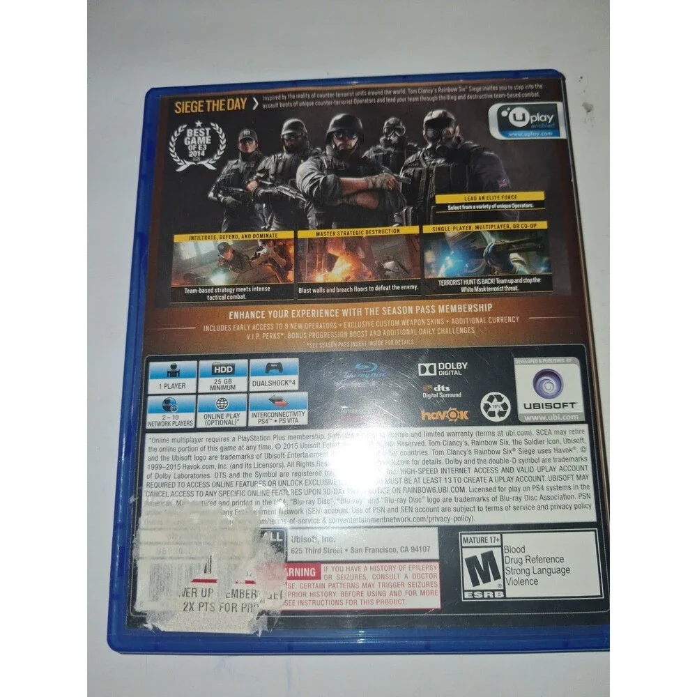 Tom Clancy's Rainbow Six Siege Gold Edition PS4 Complete CIB Tested